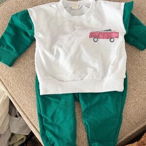 White and Green Baby Outfit with Red Car Design